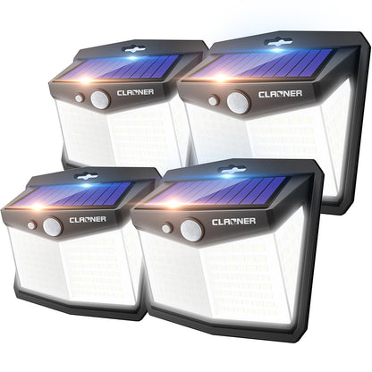 CLAONER Solar Lights Outdoor, [128 LED/4 Packs] Solar Motion Sensor Lights 3 Working Modes Outdoor Lights with 270° Wide Angle Wireless IP65 Waterproof Security Light for Fence Patio, Cold White