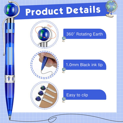 Dianelhall 24 Pcs Earth Day Pens Bulk Novelty Tellurion Shape Black Ink World Retractable Ballpoint Pens Earth Day Gift for Adults Accessories Office Decoration(Blue and Silver)