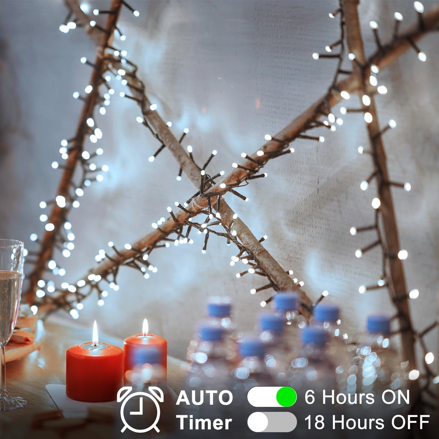 BSGlobal Battery Cluster String Lights 2 Pack Total 20Ft 400 LED String Lights with Timer 8 Modes Firecracker Christmas Lights Outdoor Waterproof for Tree Home Decor (Cool White)