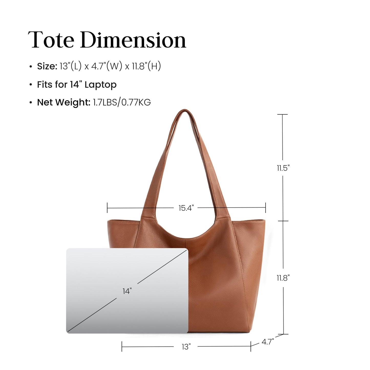 befen Soft Real Leather Tote Bag for Women Work, Women's Slouchy Casual Zipper Tote Work Bag Totes Travel Purse with Cup Holder Cognac Brown