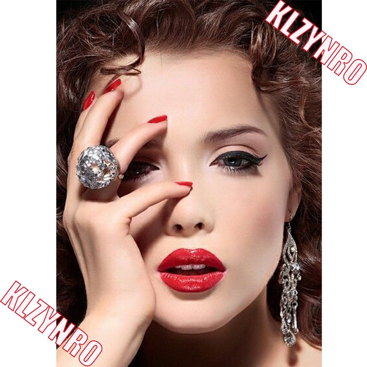 30Pcs Christmas Press on Nails Medium Almond Fake Nails 3D Rhinestones Xmas Tree Lamp Strip Design Handmade False Nails Cute Monster Acrylic Nail Snowflake Gems Glue on Nails for Women Winter Manicure
