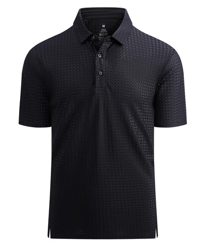 Alex Vando Mens Bubble Jacquard Polo Shirt Super Stretch Short Sleeve Polo Shirts for Men,Black,XL