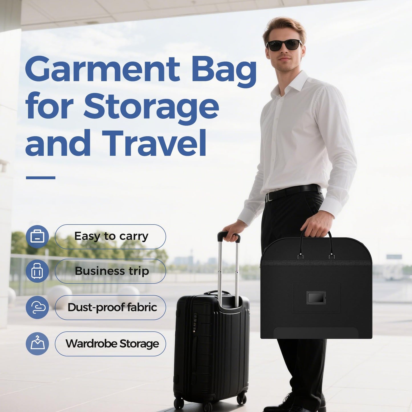LAZYSEAL Garment Bag for Closet Storage and Travel 43-Inch Waterproof Dustproof Suit Luggage Bag Unisex Clothes Bag Durable 600D Oxford Fabric 2-in-1 Hanging Suit case Coat Bag for Man, Woman