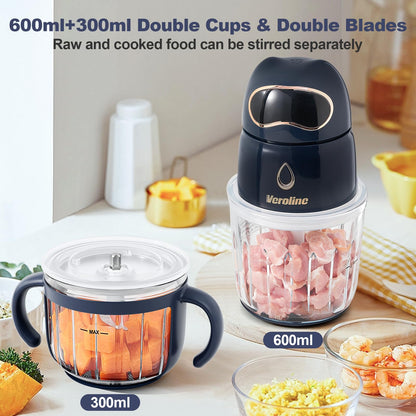 Veroline Baby Food Maker, 10-in-1 Baby Food Processor Set with 2 Glass Bowls (600ml+300ml), Baby Food Blender for Baby Puree, Fruit, Meat, Vegatable, Baby Food Storage Containers, Baby Essentials