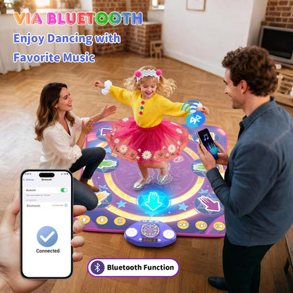 Dance Mat Toys for 3-12 Year Old Girls & Boys, Dance Mats with Light Up 8-Buttons & Wireless Bluetooth, Music Dance Toy with 5 Modes Game, Birthday Xmas Gifts for 3 4 5 6 7 8 9 10+ Year Old Girls Boys