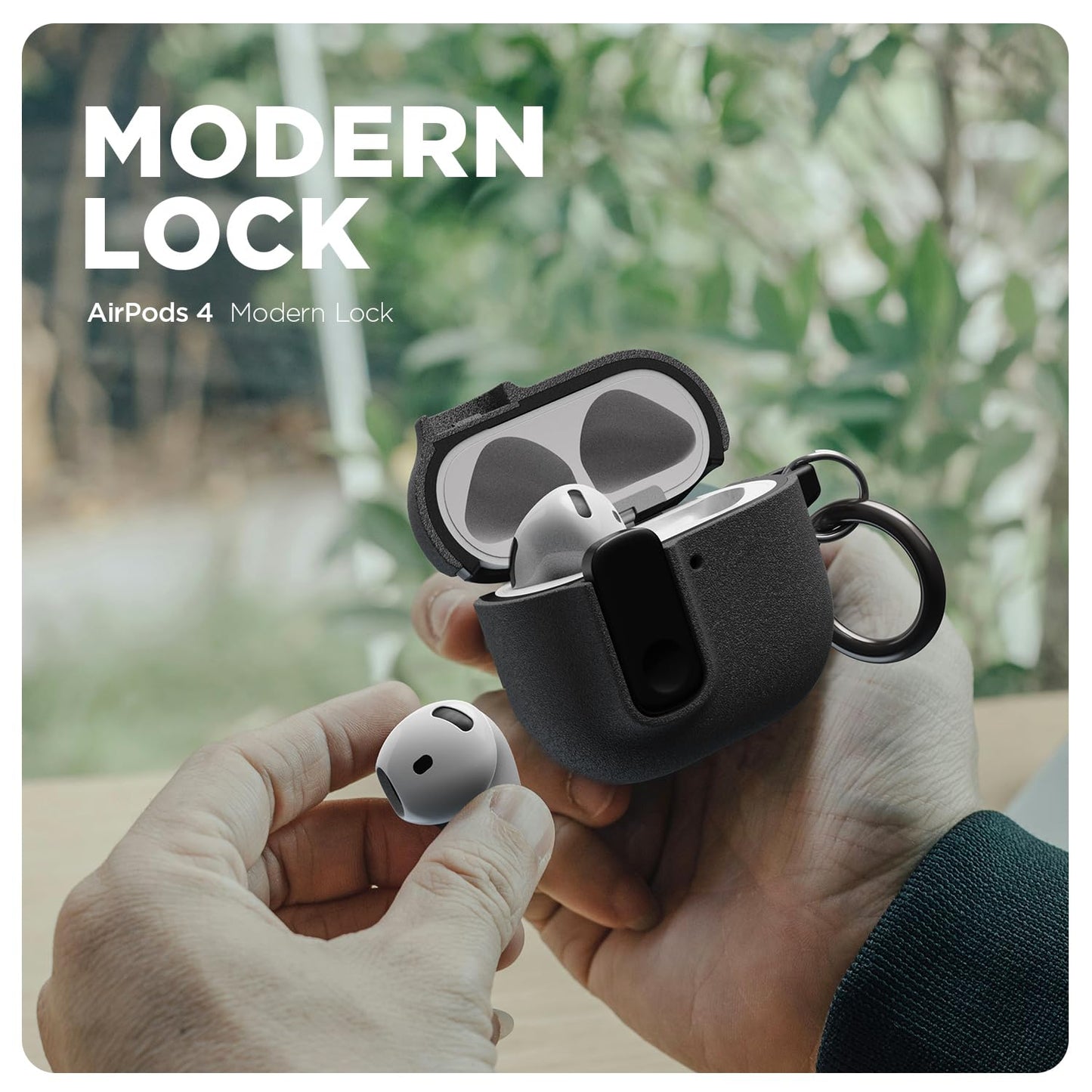 VRS DESIGN Modern Lock Case for Apple Airpods 4th Generation (2024), Rugged Protection with Secure Lock for Airpods 4 Case (Sandstone) [US Patent Registered]