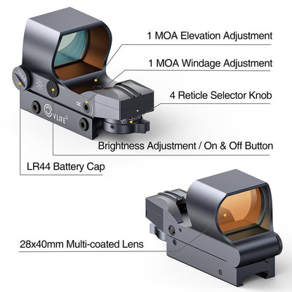 CVLIFE Reflex Sight, 1x28x40mm Red Dot Sight, 4 Adjustable Reticles Sight for 20mm Picatinny Rail, Red Dot Optics, Absolute Co-Witness Silver