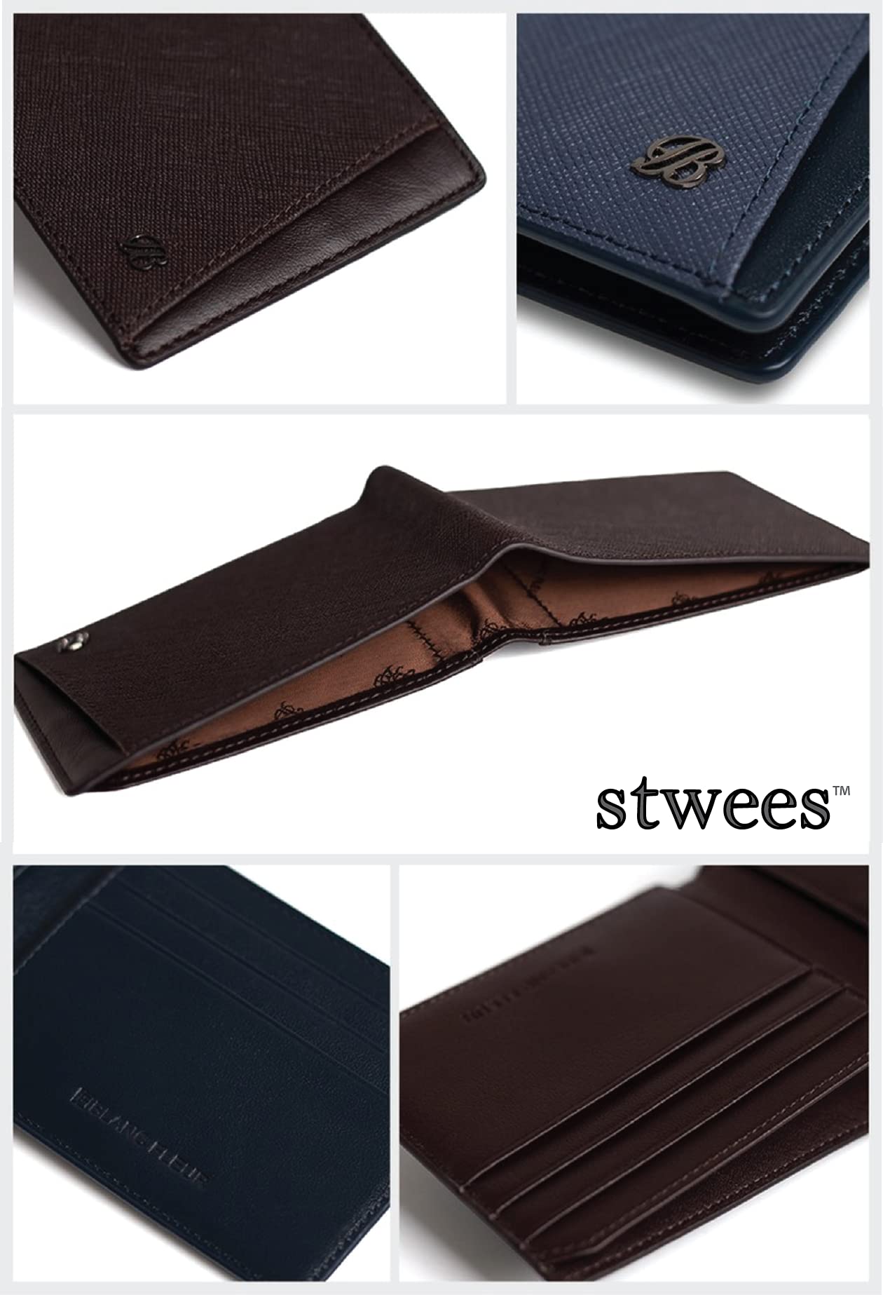 Maskfactory stwees bifold leather wallets - Ultra slim, RFID, Front pocket, slim, ID window (Pocket style B, Black)