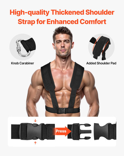 VEVOR Weight Sled, Steel Power Sled, Fitness Strength Training Pull Push Running Sled, Fitness Workout Sled Push Gym Equipment, with Harness, Compatible 2 in Weight Plates, Orange & Black