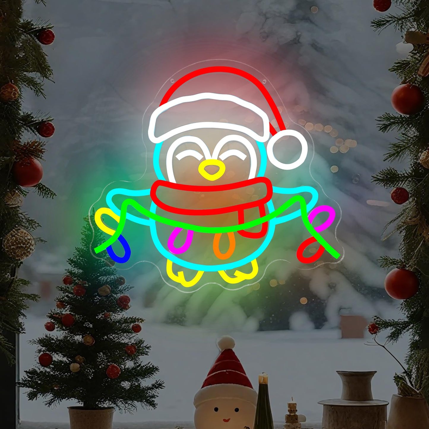 hhuohuona Christmas Penguin Neon Sign Dimmable Neon Christmas Signs Penguin With Lights Led Xmas Light Up Sign Winter Wall Art for Room Decor Penguins Lovers Gift