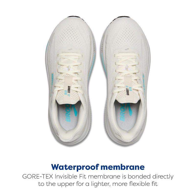 Brooks Women’s Ghost 17 GTX Waterproof Supportive Running & Walking Shoe - Coconut/Oyster/Blue - 7.5 Medium