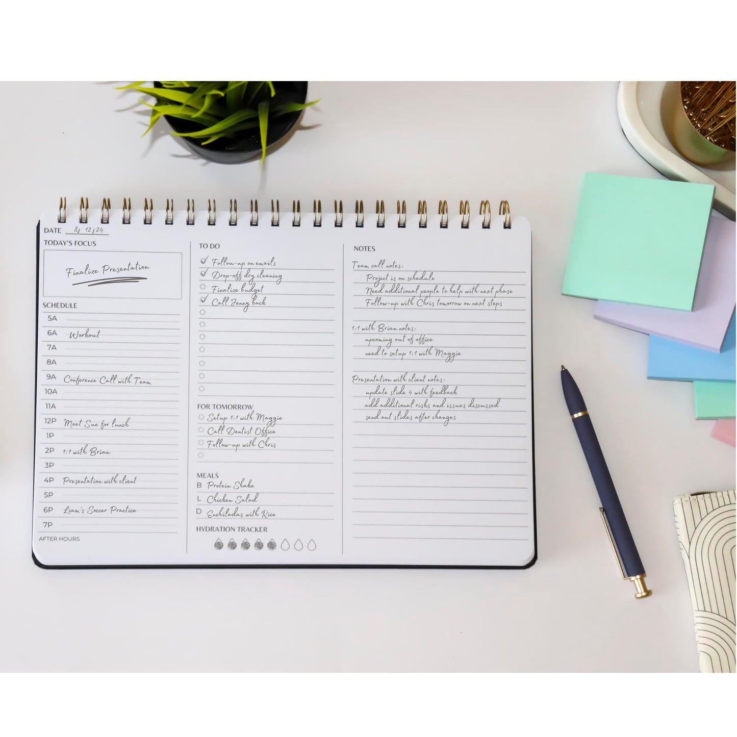 Merely Home Undated Daily Planner | 8.25” x 11.75” Work To-Do Notebook | ADHD Academic Organizer | Multi-Layout | Men and Women Planner | College Supplies | Navy | Landscape Layout