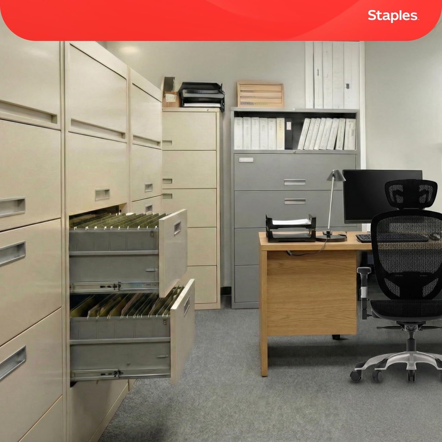 Staples Hanging File Folders, Legal Size, 1/5‑Cut Tabs, Standard Green, Includes Tabs & Paper Inserts – 50/Pack