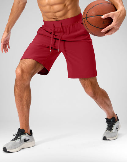 Soothfeel Men's Running Shorts with Zipper Pockets 9 Inch Lightweight Quick Dry Gym Sports Athletic Workout Basketball Shorts for Men (Bone, XL) Red