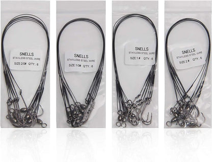 Saltwater Fishing Hooks - 24pcs Pre-Tied Steel Wire Leaders with Swivel | 11.9in Trace for Bluefish & Mackerel