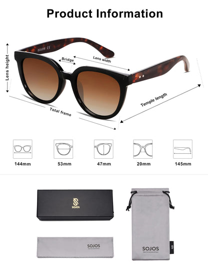 SOJOS Trendy Cat Eye Round Polarized Sunglasses for Women Fashion UV Protection Sunnies Sunglasses SJ2175