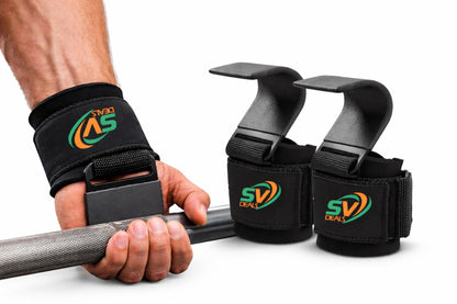 Weight Lifting Hooks with Wrist Straps for Deadlifts & Pull Ups – Heavy Duty Gym Hooks, Anti-Slip Grip, Padded Wrist Support for Strength Training, Powerlifting – SV Deals