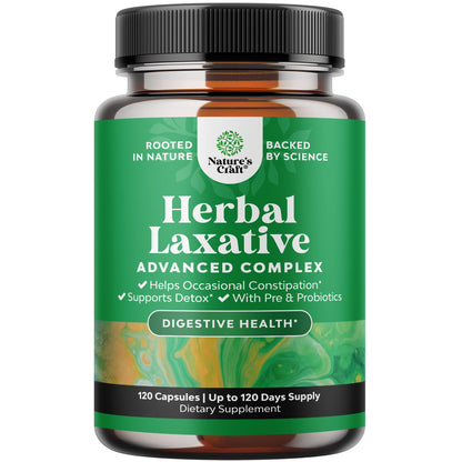 Herbal Laxative Capsules with Probiotics – Gentle Laxative for Women and Men with Senna Leaf Psyllium Husk and Cascara Sagrada - Senna Pills for Colon Cleanse and Detox Support (60 Servings)