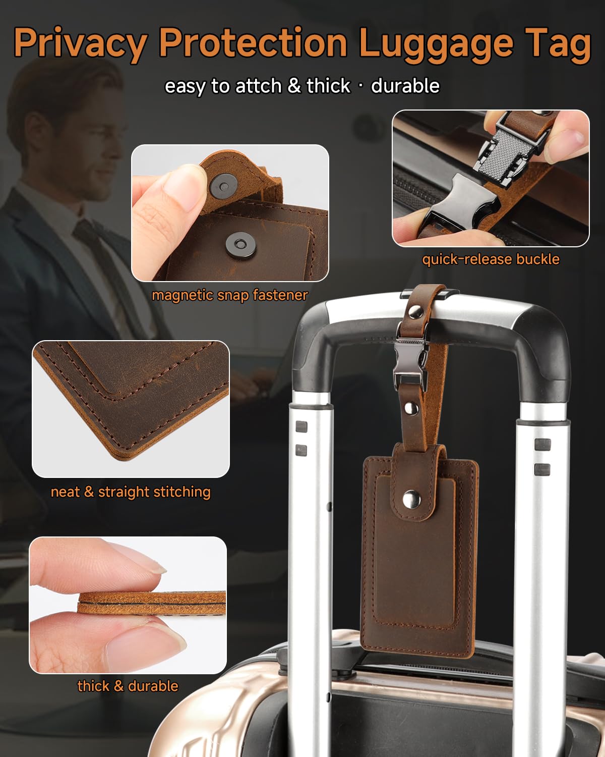 Teskyer Leather Gifts for Men, Premium Leather Gift Set with Slim Wallet, Travel Luggage Tag & Car Keychain, Elegant Gift Box for Father's Day, Birthday, Anniversary, Retirement & Graduation - Coffee