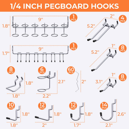 INCLY 90PCS Pegboard Wall Organizer, 6 Pack Metal Peg Board Panels with 1/4" Pegboard Hooks Accessories Kit, Black Peg Board for Walls Home, Garage Tool Storage, Workbench Organization