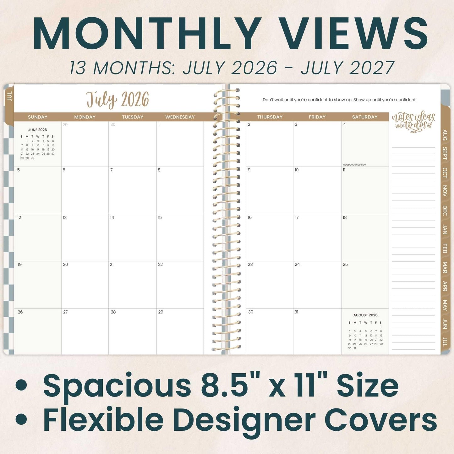 bloom daily planners 2026-2027 Planner (8.5” x 11") 13 Month Academic Year Organizer (July 2026 - July 2027) - Weekly & Monthly Agenda Book with Stickers & Tabs - Checkered