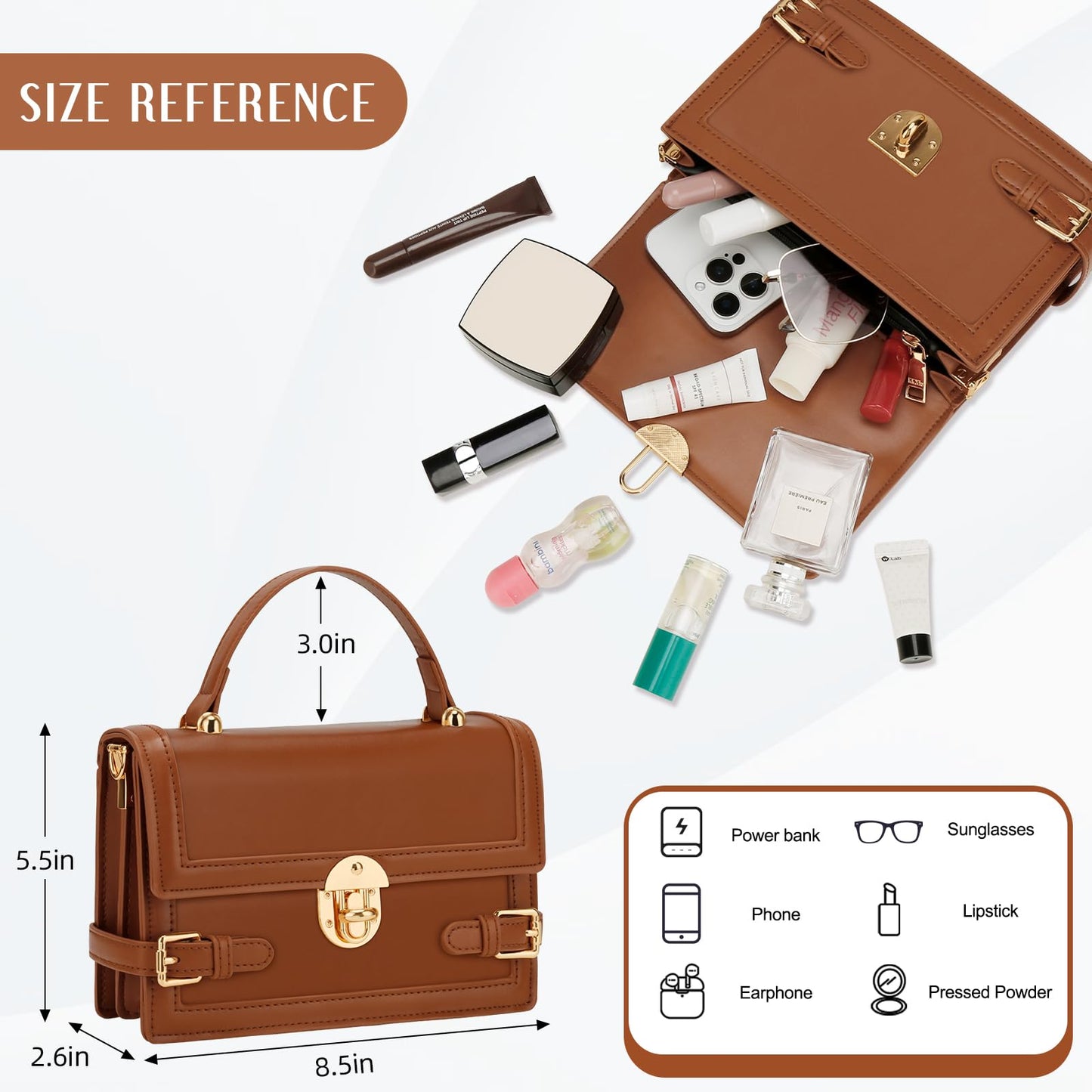 KKXIU Crossbody Purses for Women – Versatile Shoulder Purse & PU Leather Clutch Handbag, Top Handle Purses for Lady (Brown)