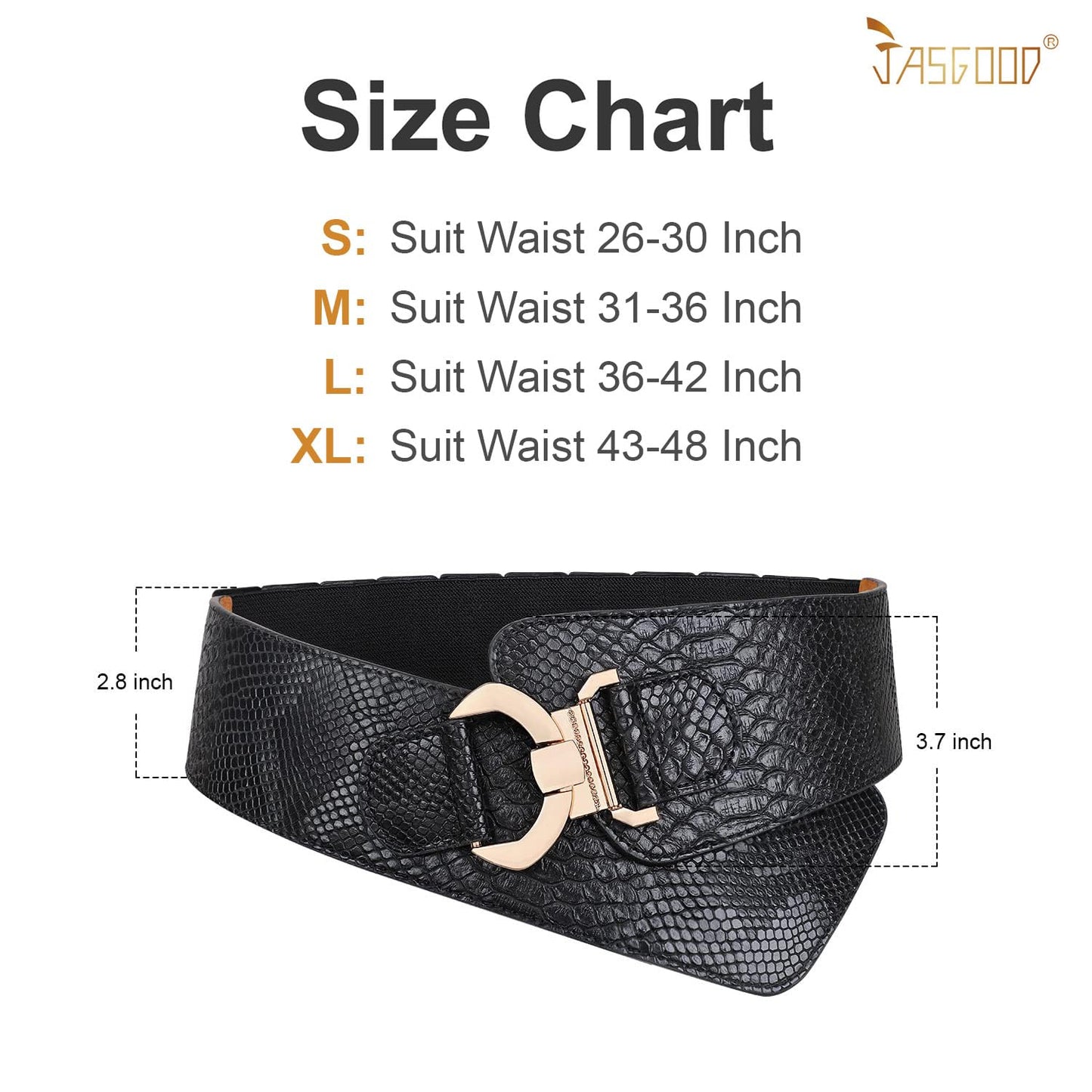 JASGOOD Women's Wide Elastic Stretch Adjustable Waist Belt Fashion Snake Pattern (Suit Waist 36-42 Inch, Black)