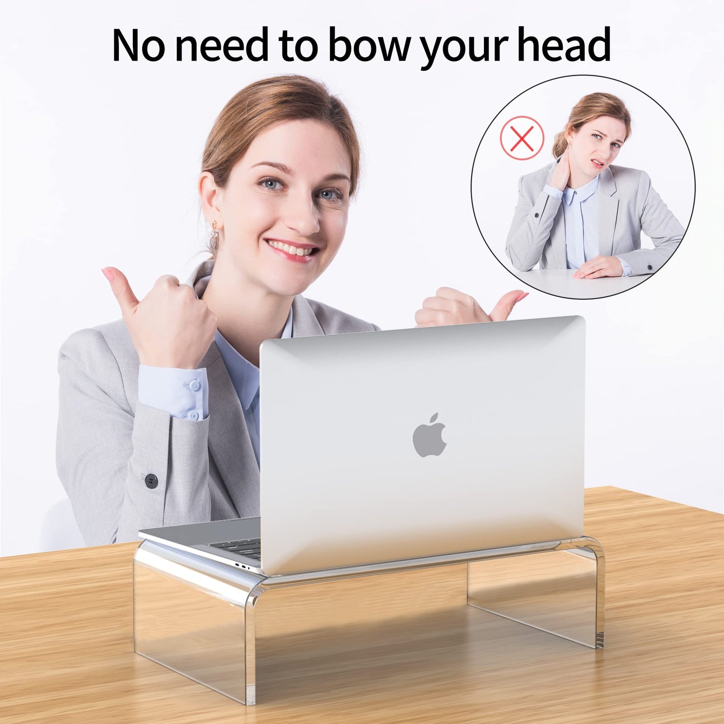 Beimu Acrylic Monitor Stand Riser Clear Laptop Stand for Desk Acrylic Monitor Riser for Desk Accessories Aesthetic Laptop Riser Clear Computer Stand White Office Supplies for Women Essentials