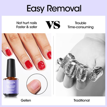 Gellen Gel Nail Polish Remover Kit, Gel Polish Remover for Nails with Liquid Latex Tape Cuticle Oil and Manicure Tools, Quick & Easy Gel Remover in 3-5 Minutes, No Soaking Or Wrapping