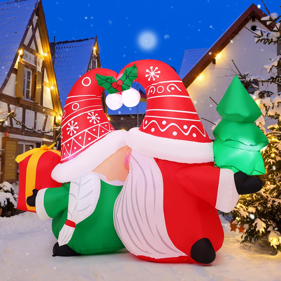GOOSH 5FT Christmas Gnome Inflatables Outdoor Decorations,Blow Up Couple Gnomes with LED Lights,Xmas Gnome Inflatables for Yard Lawn Garden Holiday Decor