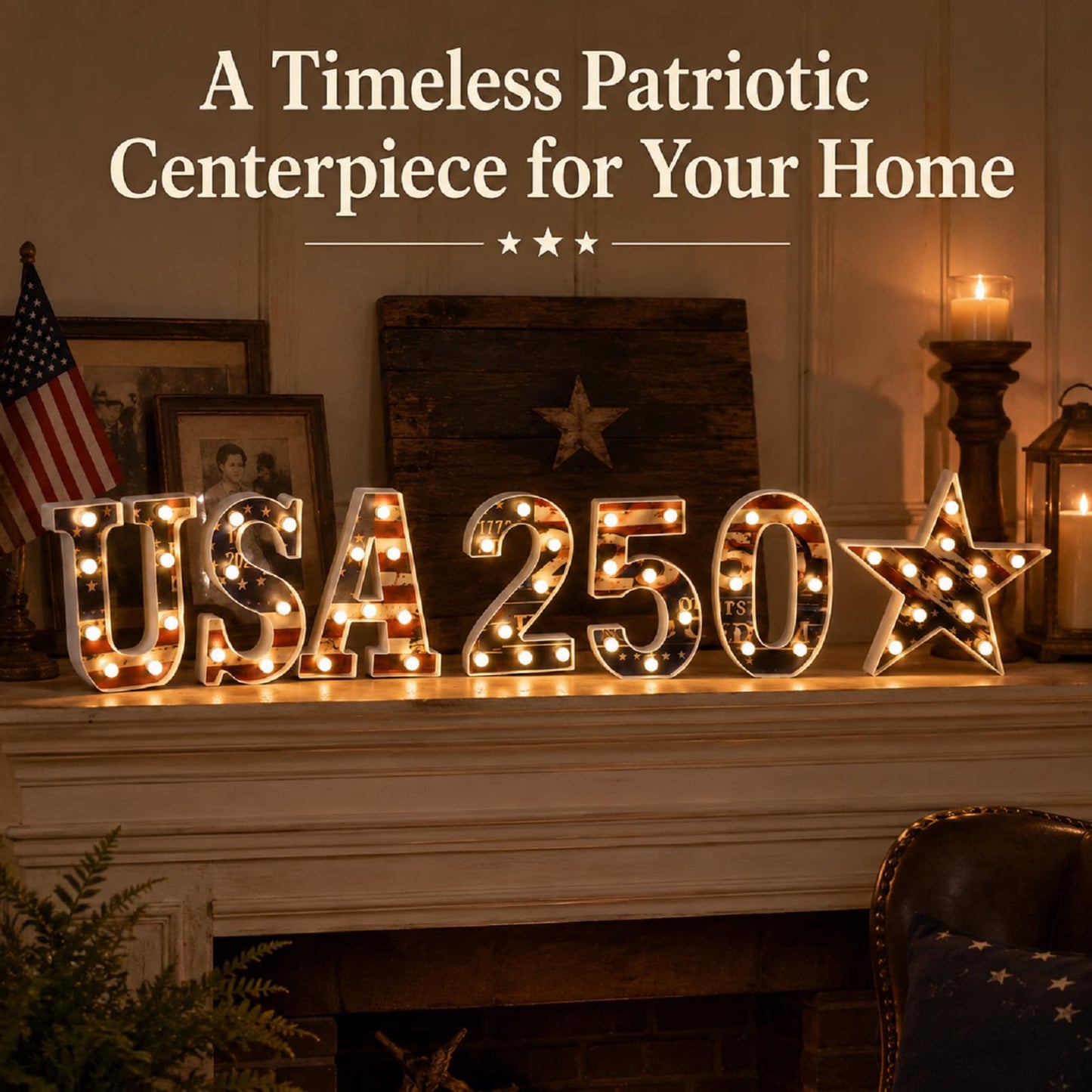 7 Pcs 8.5" USA 250th Anniversary Light Up Marquee Letters Sign, 1776–2026 American Flag Large LED Letters, Patriotic 4th of July Independence Day Decorations for Home Decor, Table Centerpiece & Party