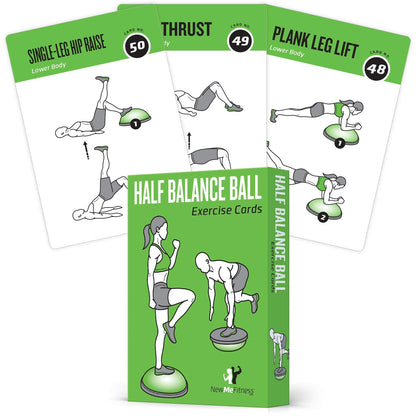NewMe Fitness Half Balance Ball Workout Cards, Instructional Fitness Deck for Women & Men, Beginner Fitness Guide to Training Exercises at Home or Gym