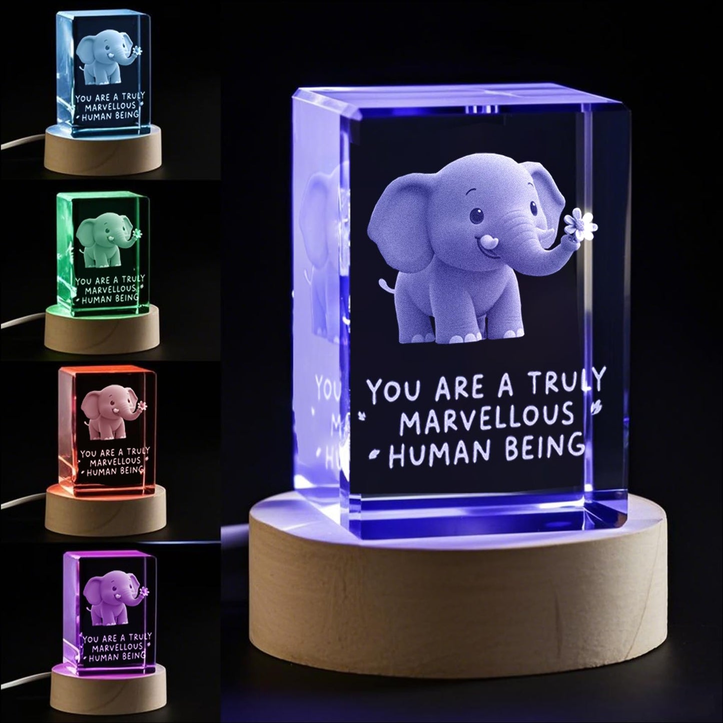 YouerCrystal Elephant Gifts for Women, Friendship Gifts for Women Best Friends Sisters, Birthday Gift, 3D Elephants Decor Crystal Figurine Night Light