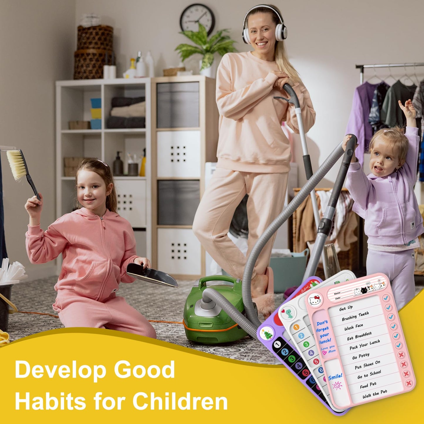 2-Pack Magnetic Chore Chart for Kids, ADHD Task Tracker Easy-Check Routine Dry Erase Board, to-Do List Planning Tool with Stand for Fridge/Desk/Home/School, 6 Reusable Sheets, 4 Markers Pink