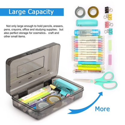 Tamaki 1 Pack Plastic Pencil Box Large Capacity Pencil Boxes Clear Boxes with Snap-tight Lid Stackable Design and Stylish Office Supplies Storage Organizer Box, Black