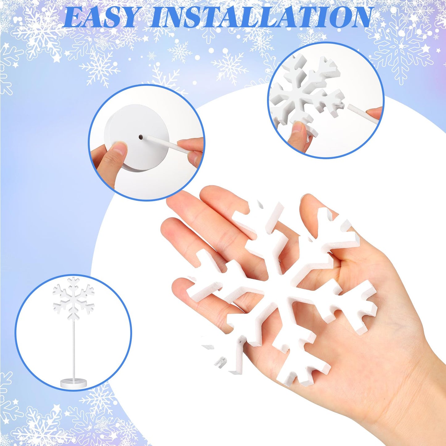 Geetery 6 Pcs Wooden Snowflake Table Decor Christmas Winter Decorations Snowflakes Table Centerpiece Standing Tabletop Sign Rustic Fireplace Home Decor for Winter Party Decoration(White)