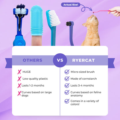 RYERCAT Dual Sided Cat Toothbrush - Kitten Toothbrush with Micro Head (Very Small) to fit into Cat/Kittens Mouth - Cat Dental Care Supplies - Pet Toothbrush for Cats (Amethyst Purple)
