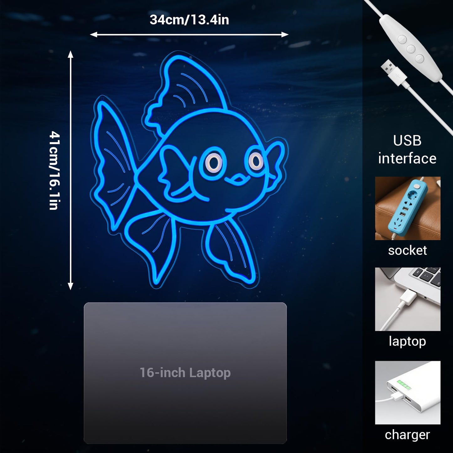 LMHSE Neon Signs for Wall Decor Lucky Blue Goldfish LED Signs for Wall Art Decor Ocean theme Restaurant Home Bar Kitchen Dining Bedroom Decor Christmas Gifts