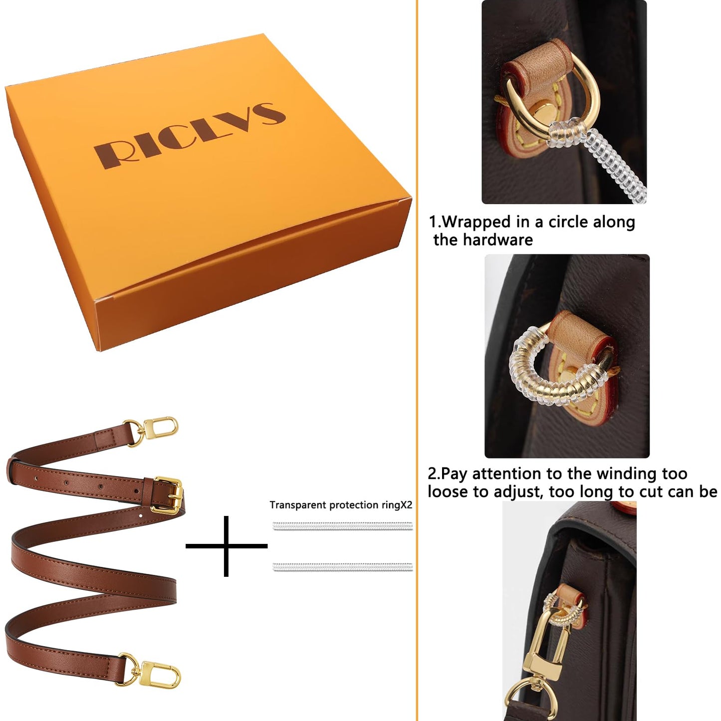 RICLVS Genuine Vachetta Leather Crossbody Strap Genuine Leather Adjustable Replacement Strap for Shoulder Bag Handbag Purse (Brown)