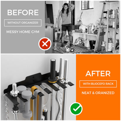 JNIHEEP Gym Home Storage Rack,Home Gym Accessories Hanger with 8 Hooks,Multi-Purpose Heavy Duty Rack for Resistance Bands Jump Ropes Lifting Belt Fitness Bands Barbells(Carabiners Included)