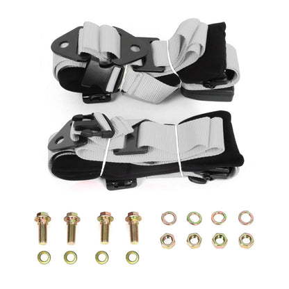 BESTZHEYU 4 Point Harness SFI with 2 Inch Heavy Duty Shoulder Padding with Quick Auto buckle for UTV ATV Sports Car, Racing Car, Car Silver Racing Harness 2 PCS