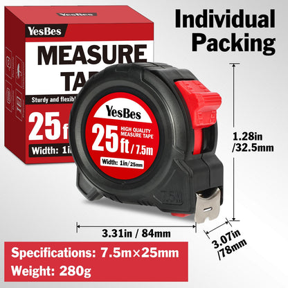 Tape Measure 25 ft, 5 Pack Bulk Easy Read Measurement Tape, Self-Locking Measuring Tape Retractable 1-Inch Wide x 25 ft