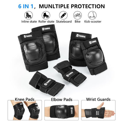 Tanden Skateboard Protective Gear Youth Knee Pads and Elbow Pads Set, Elbow and Knee Pads for Roller Skating Wrist Guards Skateboarding Pads