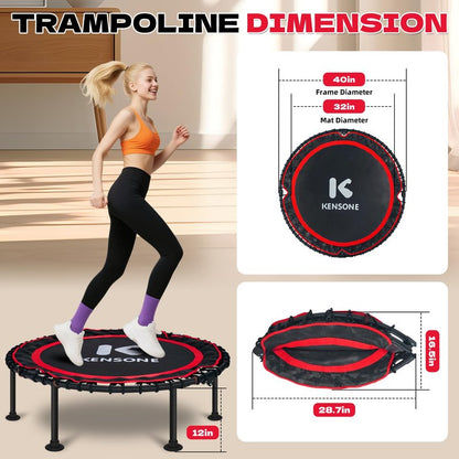 K KENSONE 40" Foldable Rebounder Trampoline for Adults with Bungee, 450 LBS Quiet Indoor Mini Trampoline for Adults Fitness, Gym Workout, Home Exercise, Red