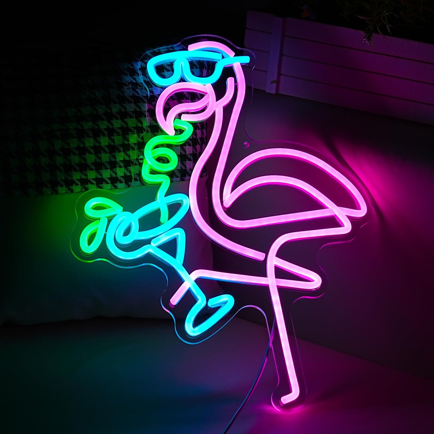 Flamingos Drink Neon Sign LED Cocktail Light Up Sign for Wall Decor Dimmable USB Powered Animal Neon Light for Living Room Kids Room Bar Art Wall Decor （16.7 * 12.8In）