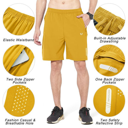 NORTHYARD Men's Athletic Running Shorts Quick Dry Workout Shorts 7"/ 5"/ 9" Lightweight Sports Gym Basketball Shorts Hiking Exercise Yellow 2XL