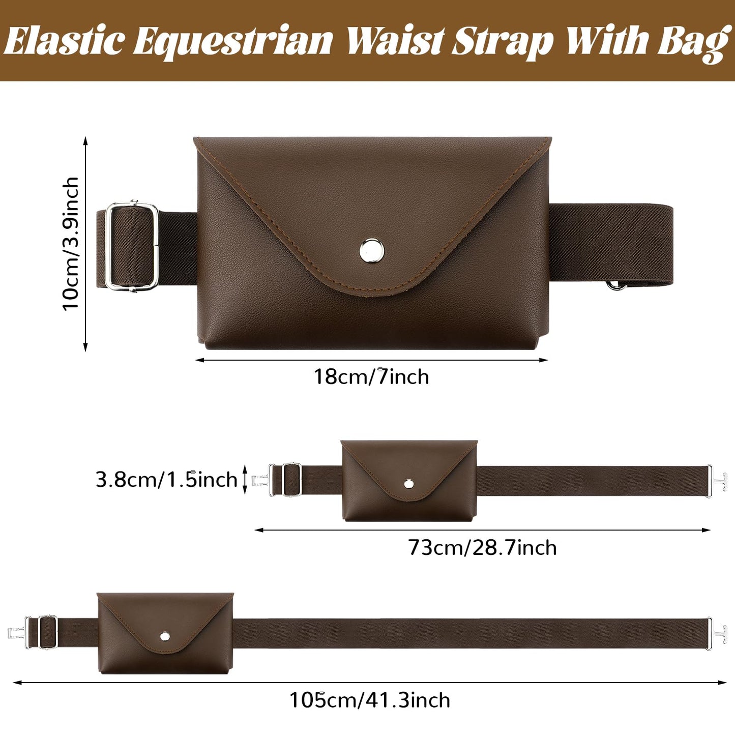 Vinsatin 2 Pack Equestrian Belt Women Equestrian Bit Waist Bag for Phone 1. 5 Inch Elastic Horse Riding Belt with Silver Bit Buckle for Women Girls Horse Riders (Black, Brown)