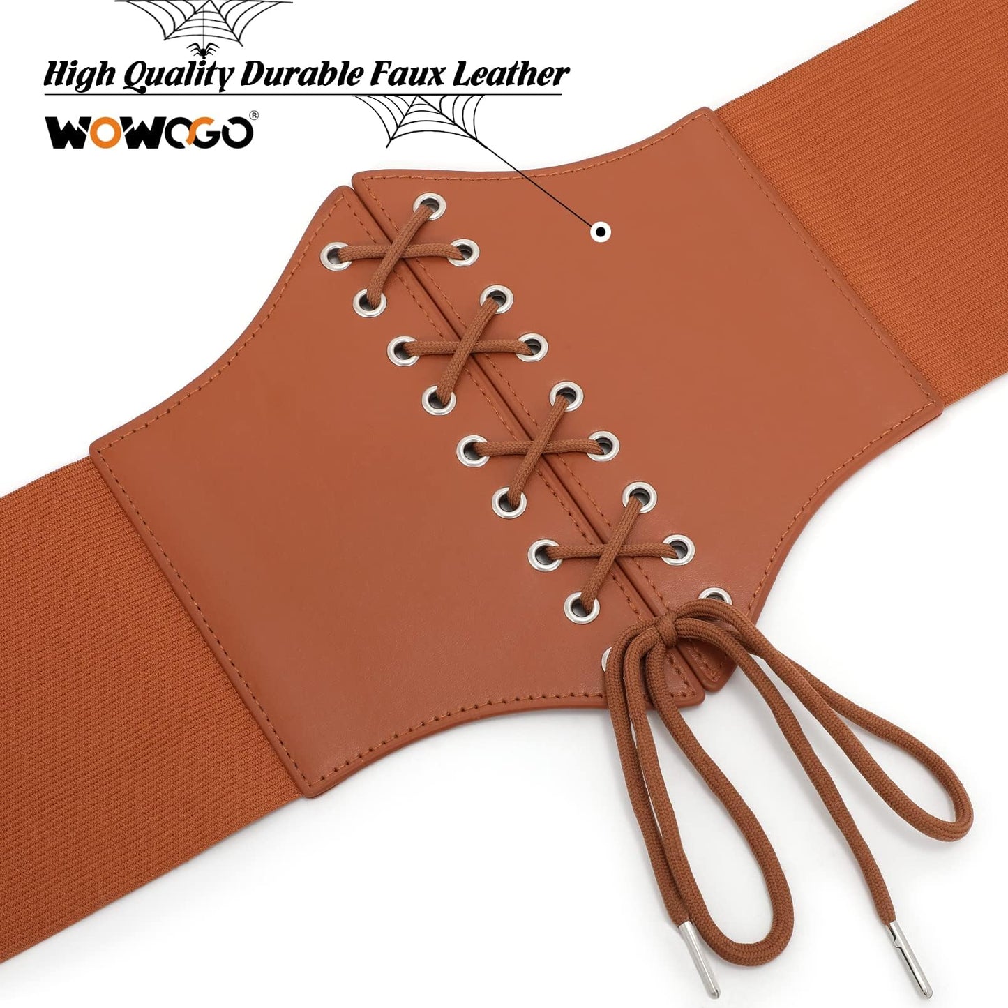 WOWOGO Corset Belt for Women Lace Up Elastic Leather Waist Corset Tied Waspie Belt for Renaissance Pirate Halloween Costume
