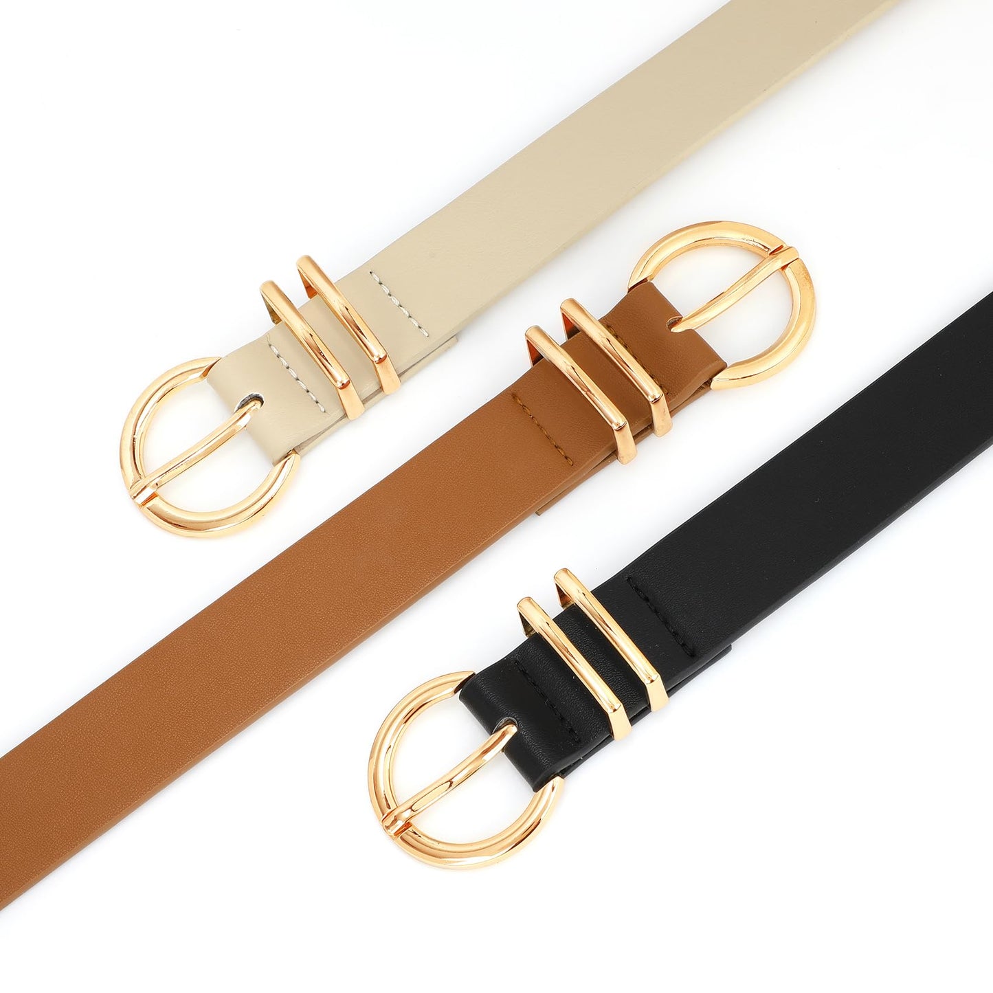 VONMELLI 3 Pack Women's Belts for Jeans Dresses Leather Belts for Women Ladies Waist Belt with Gold Buckle, Black Brown Beige S