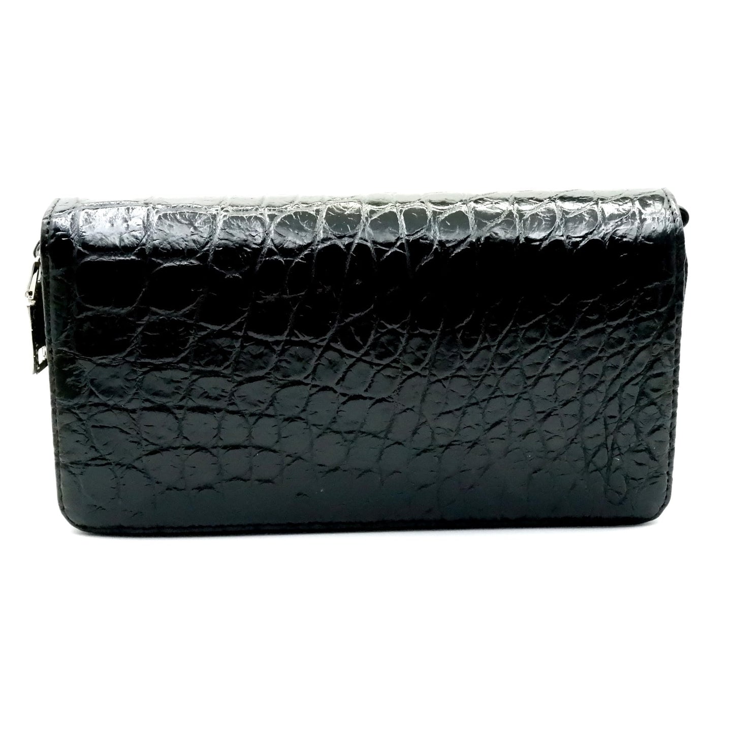 EXSOOTTI New Black Alligator Crocodile Leather Belly Soft Skin Women Double Zipper Clutch Wallet.